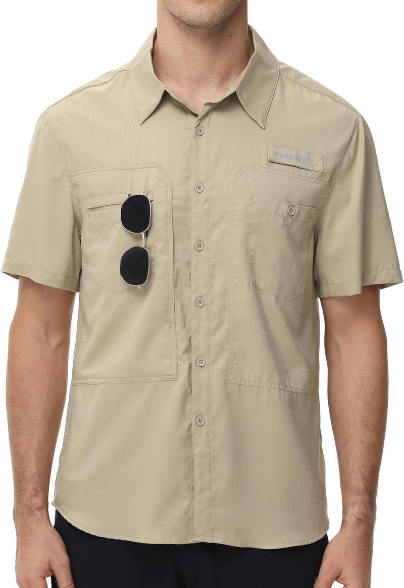 Satankud Men's Short Sleeve Lightweight Fishing Shirt UPF 50+ Sun Protection Hiking Travel Work Button Down Shirt Zip Pocket - Image 2